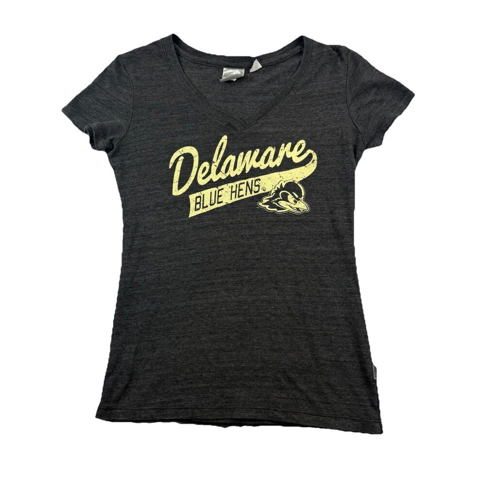 Delaware University Blue Hens V Neck T Shirt Womens S Gray Short Sleeve Soffe